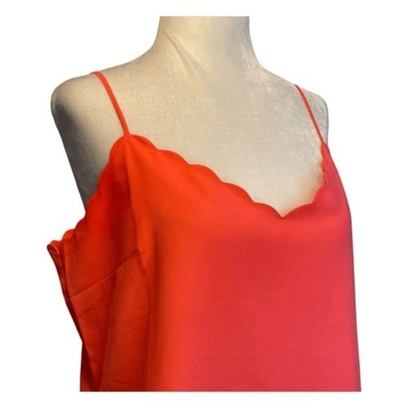 J. Crew Scalloped Camisole Top Neon Coral Pink V-Neck Adjustable Straps 8 - Picture 4 of 11